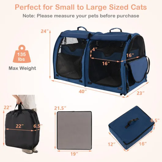 Double Compartment Pet Carrier with 2 Removable Hammocks-Navy