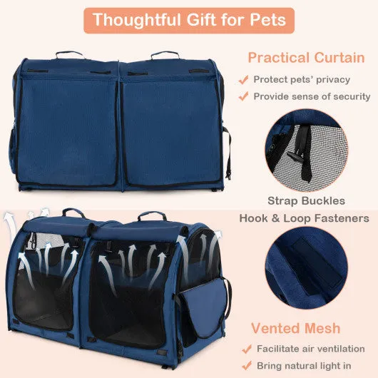 Double Compartment Pet Carrier with 2 Removable Hammocks-Navy