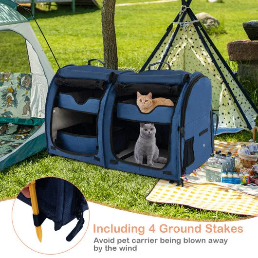 Double Compartment Pet Carrier with 2 Removable Hammocks-Navy