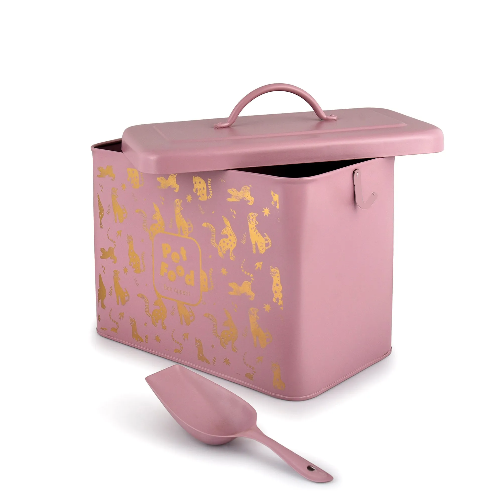 ELAN Pet Food Storage Container with Scoop |Metal Dog & Cat Food Storage Box (Mauve)