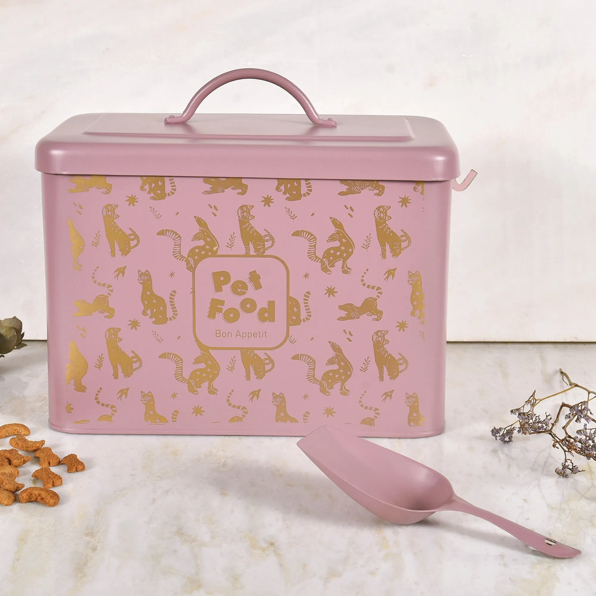 ELAN Pet Food Storage Container with Scoop |Metal Dog & Cat Food Storage Box (Mauve)