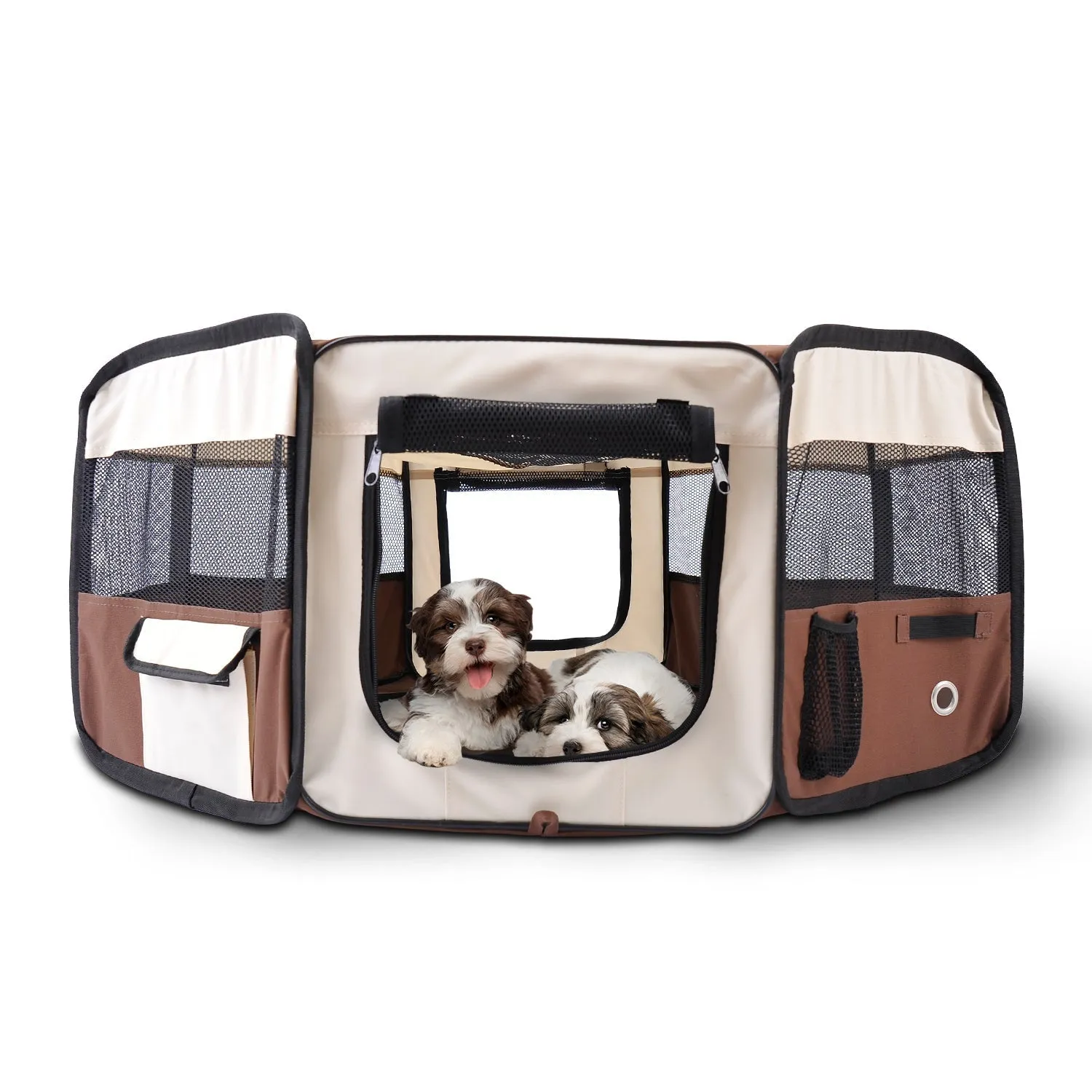 Fabric Dog Pens Pet Puppy PlayPen Dog Crate 37cmx37cmx95cm-Brown/Cream