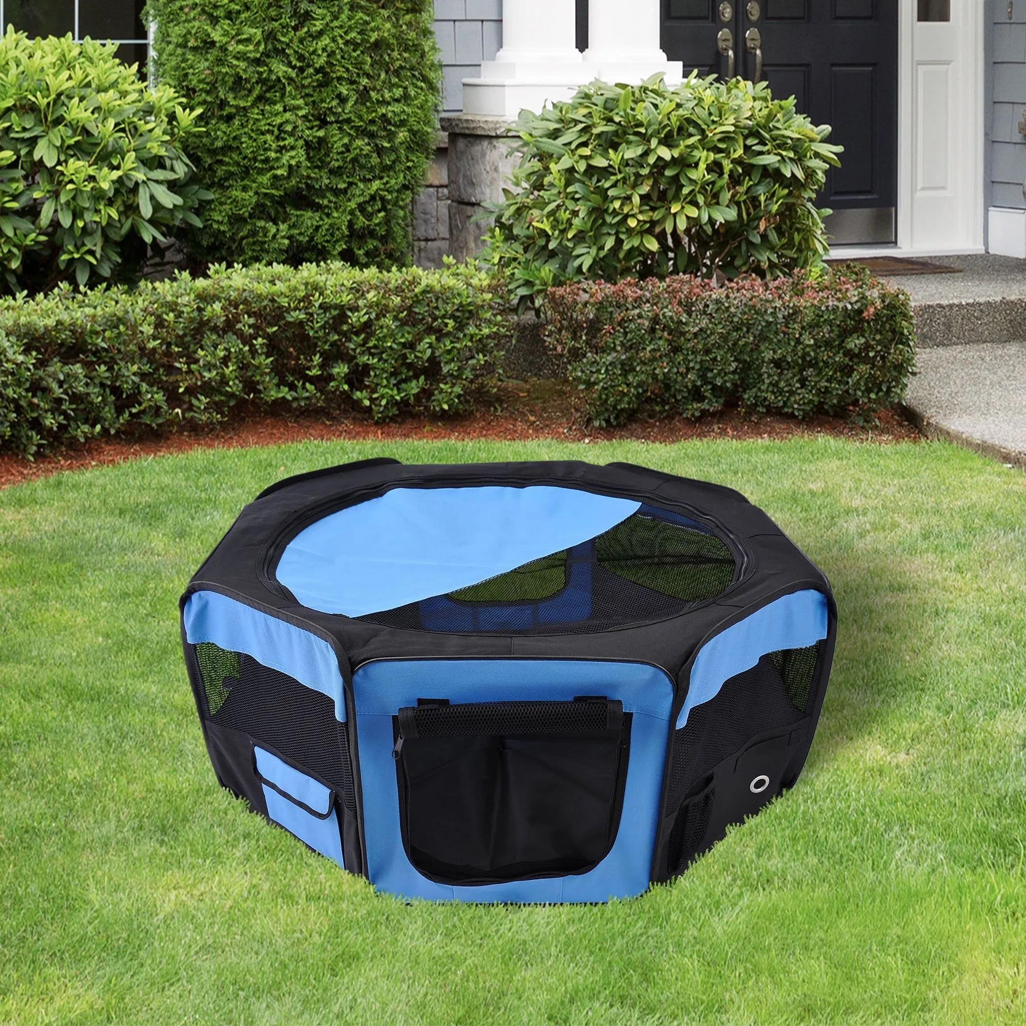 Fabric Dog Pens Pet Puppy PlayPen Dog Crate?37cmx37cmx95cm-Blue/Black