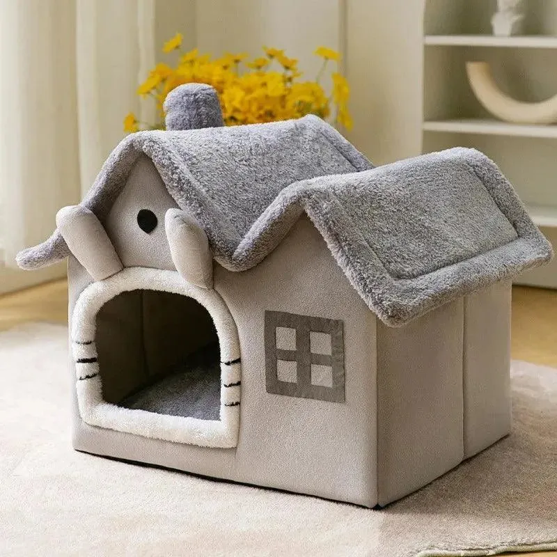 Foldable Winter Cat Dog House Cave Bed