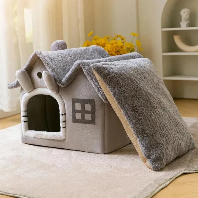 Foldable Winter Cat Dog House Cave Bed