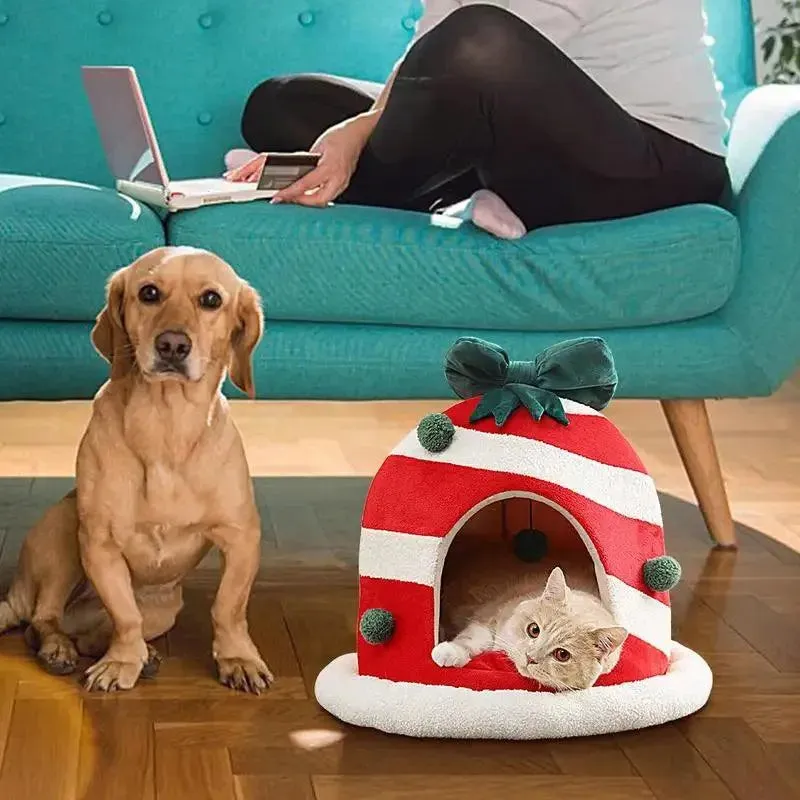 Holiday Pet Tent Christmas Bed for Pets