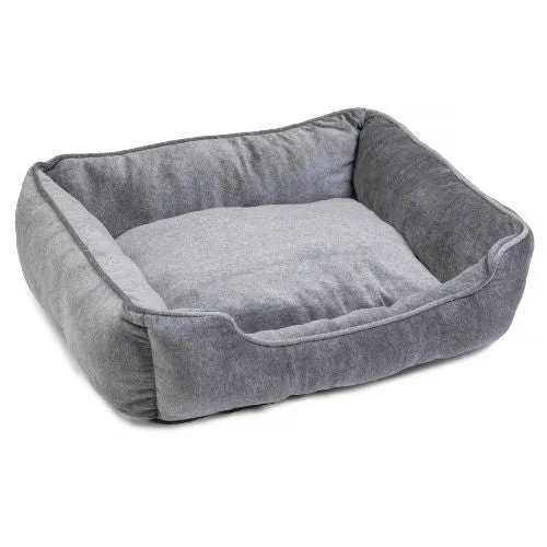 House of Paws Grey Velvet Square Bed L