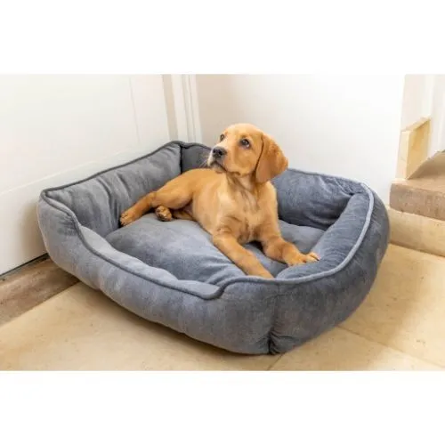 House of Paws Grey Velvet Square Bed L