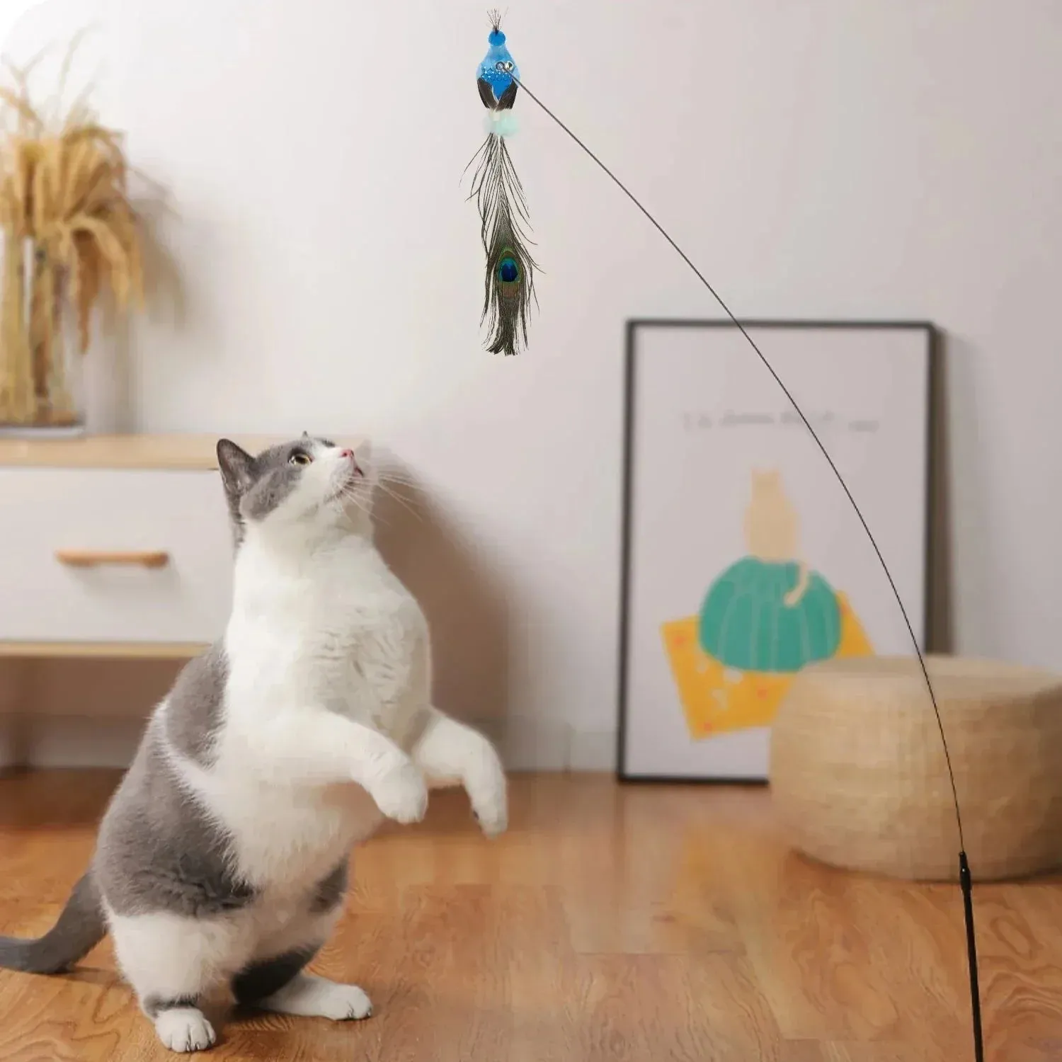 Interactive Peacock Feather Cat Toy with Bell and Suction Cup