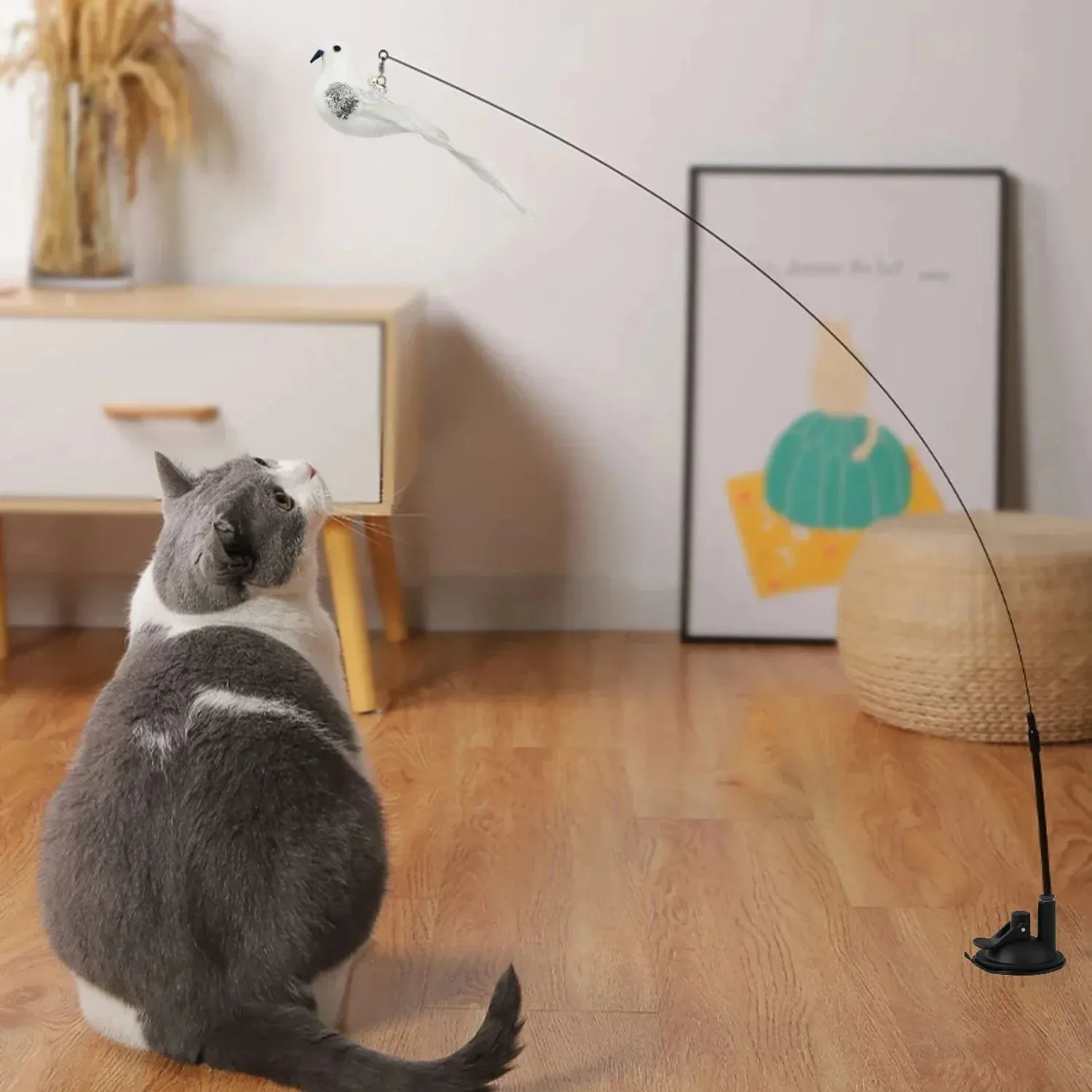 Interactive Peacock Feather Cat Toy with Bell and Suction Cup