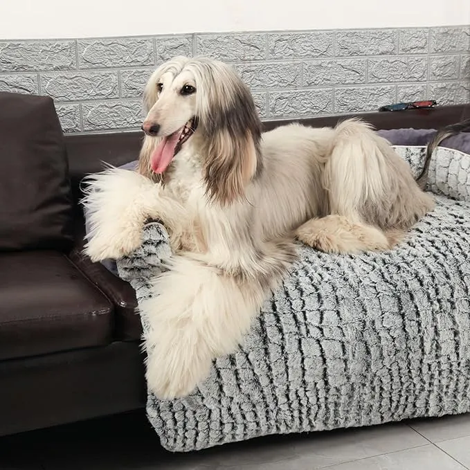 Laifug Pet Couch Protector Plush Dog Mat With Soft Neck Bolste