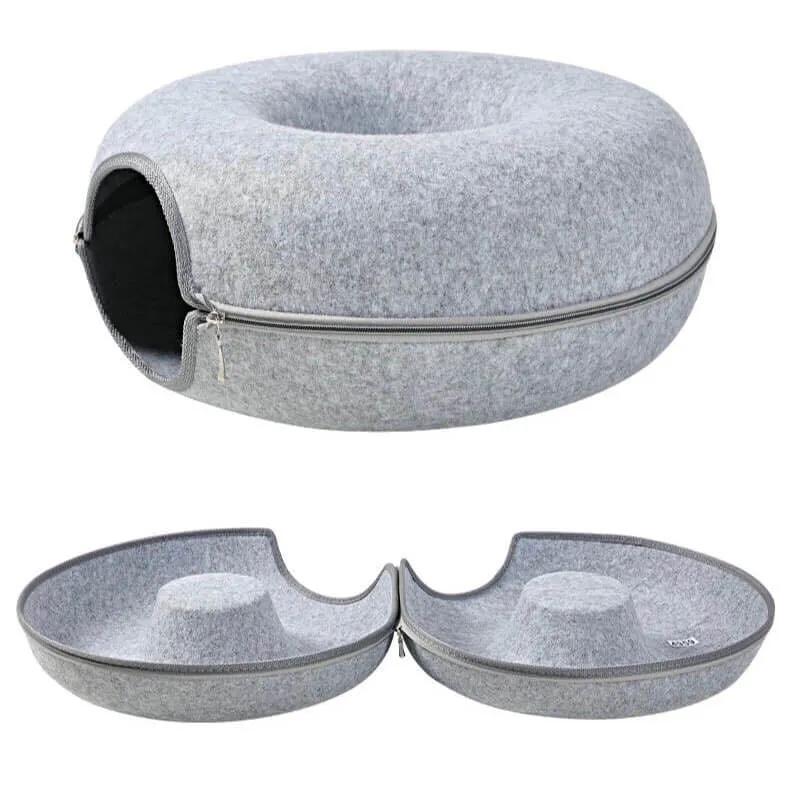 Large Donut- shaped Tunnel Round Felt Cat Bed