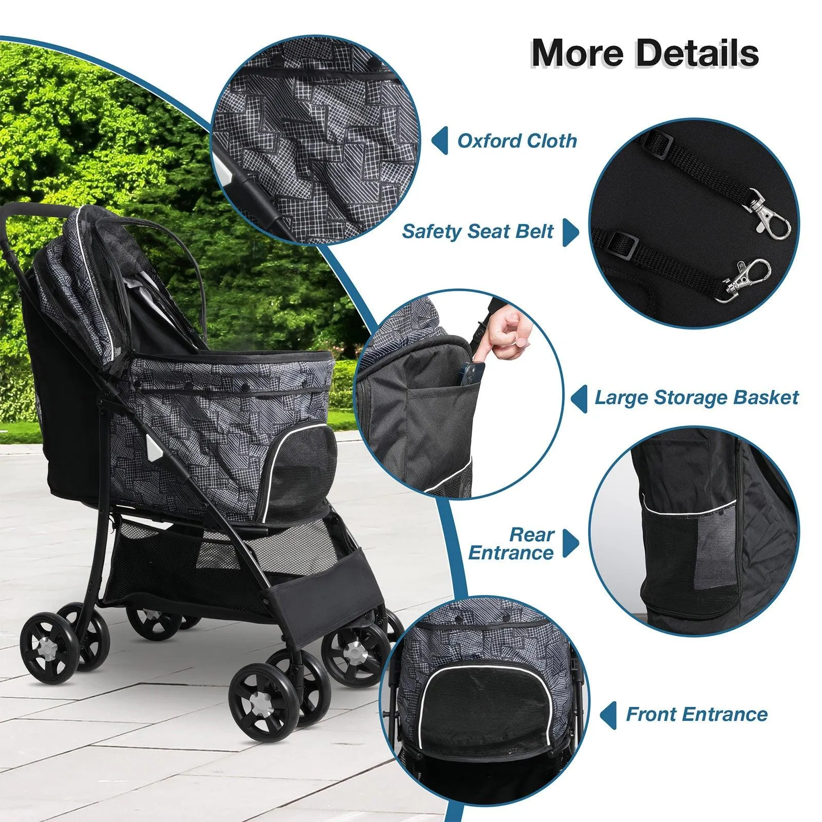 Lightweight Foldable Travel Carriage Pet Stroller with Storage Basket Breathable Mesh, Black