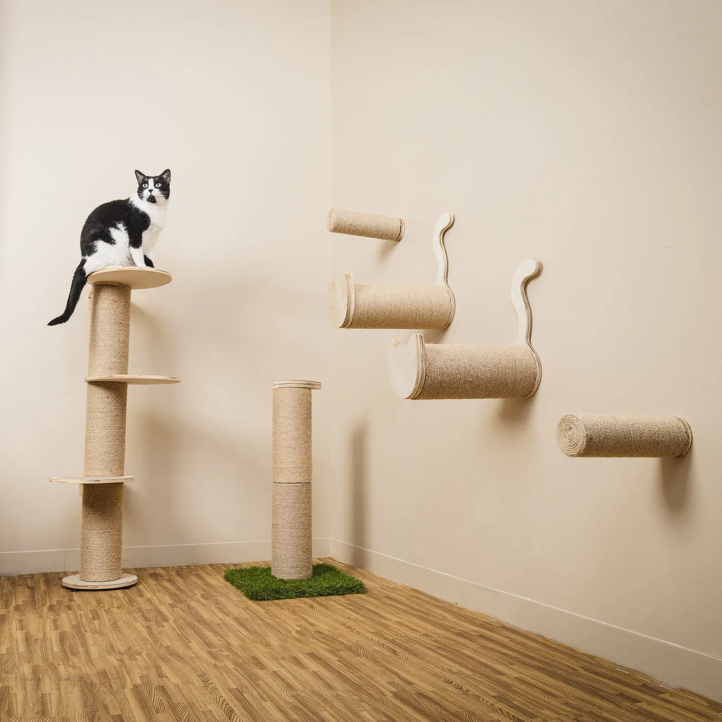 On2 Pets Cat Furniture Wall-Mounted Scratcher Cat Steps, Sisal Rope Scratching Posts Floating Cat Wall Perches (Cat Face)