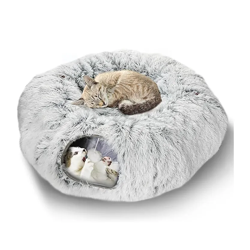 Pat and Pet Emporium | Pet Beds | Plush Cat Donut Tunnel