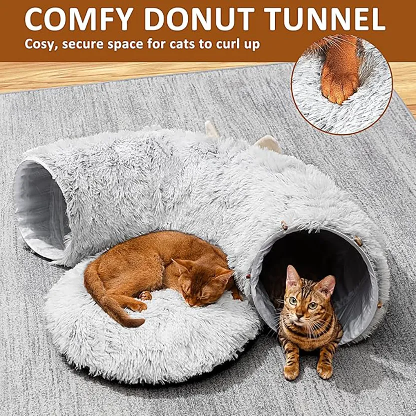 Pat and Pet Emporium | Pet Beds | Plush Cat Donut Tunnel