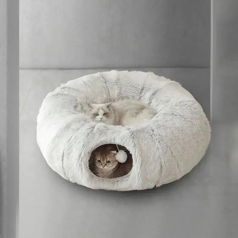 Pat and Pet Emporium | Pet Beds | Plush Cat Donut Tunnel