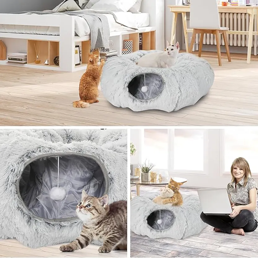 Pat and Pet Emporium | Pet Beds | Plush Cat Donut Tunnel