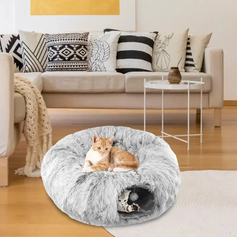 Pat and Pet Emporium | Pet Beds | Plush Cat Donut Tunnel