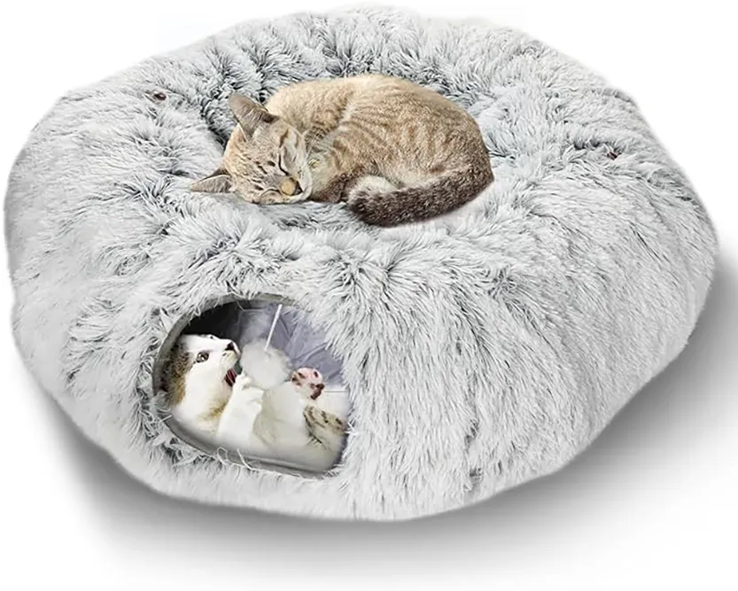 Pat and Pet Emporium | Pet Beds | Plush Cat Donut Tunnel