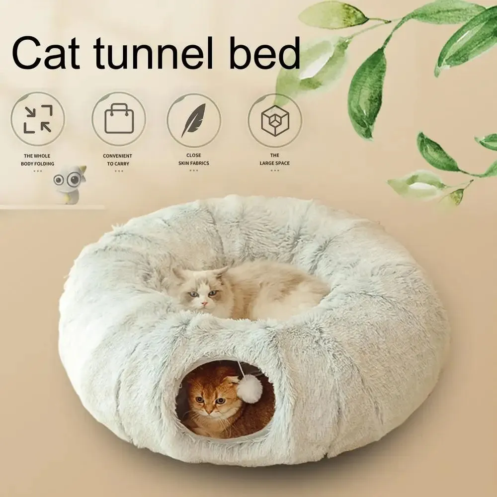 Pat and Pet Emporium | Pet Beds | Plush Cat Donut Tunnel