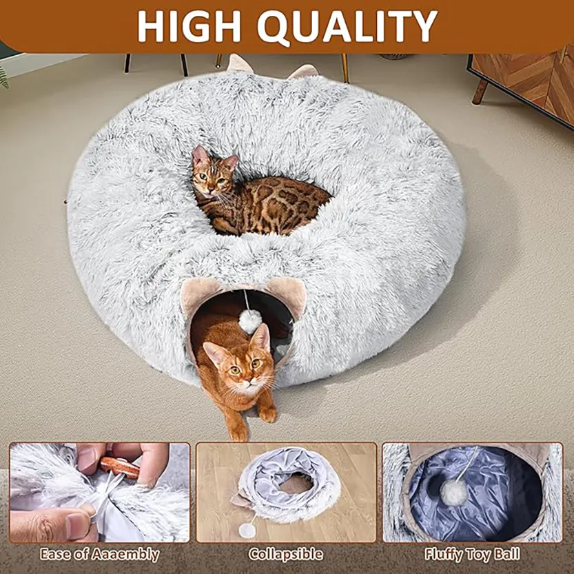 Pat and Pet Emporium | Pet Beds | Plush Cat Donut Tunnel