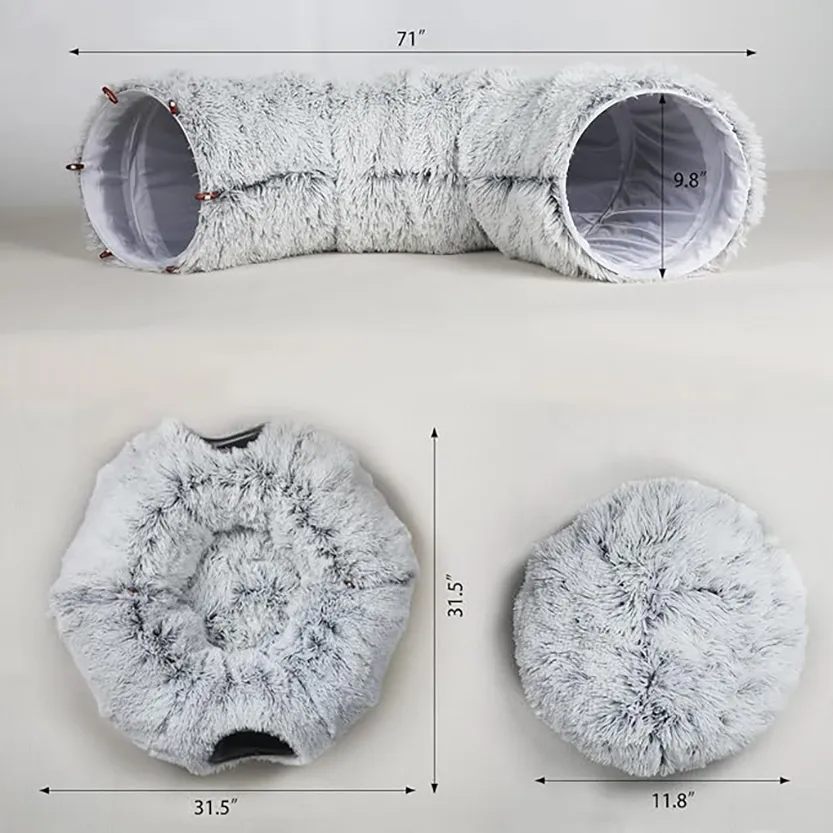 Pat and Pet Emporium | Pet Beds | Plush Cat Donut Tunnel