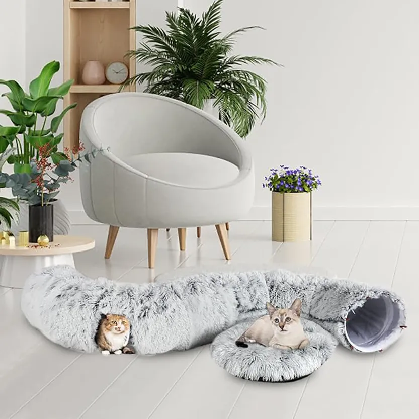 Pat and Pet Emporium | Pet Beds | Plush Cat Donut Tunnel