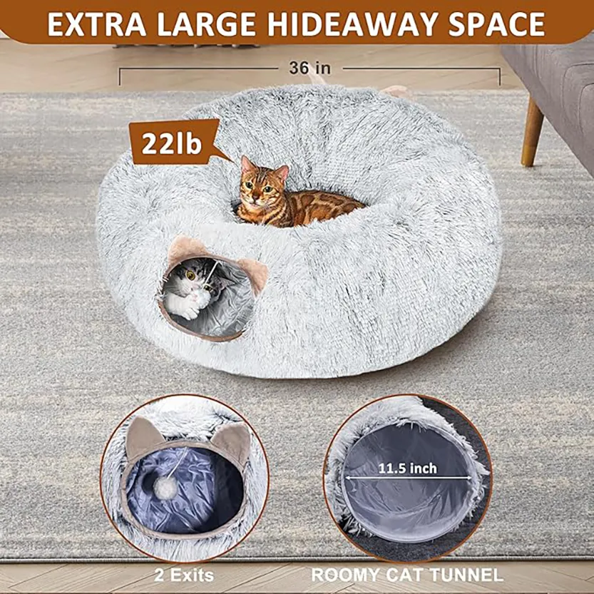 Pat and Pet Emporium | Pet Beds | Plush Cat Donut Tunnel