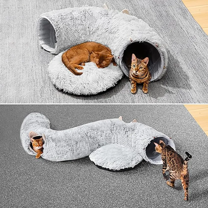 Pat and Pet Emporium | Pet Beds | Plush Cat Donut Tunnel