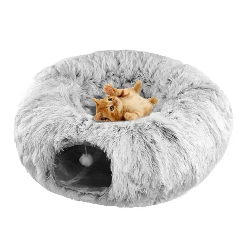 Pat and Pet Emporium | Pet Beds | Plush Cat Donut Tunnel