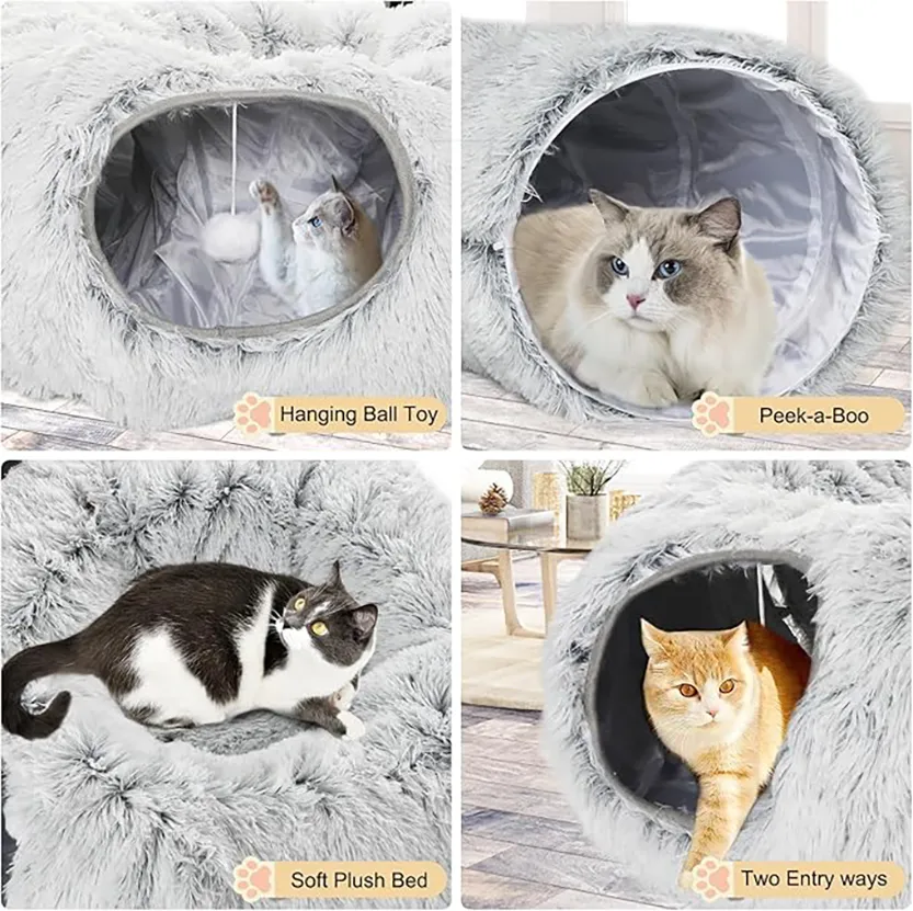 Pat and Pet Emporium | Pet Beds | Plush Cat Donut Tunnel