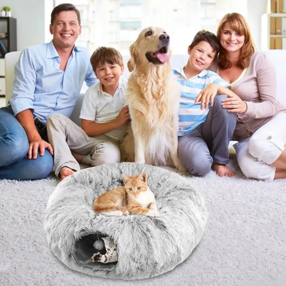 Pat and Pet Emporium | Pet Beds | Plush Cat Donut Tunnel