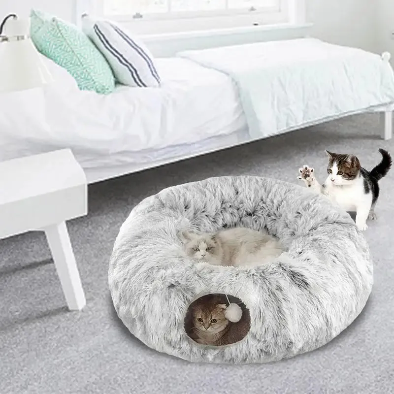 Pat and Pet Emporium | Pet Beds | Plush Cat Donut Tunnel