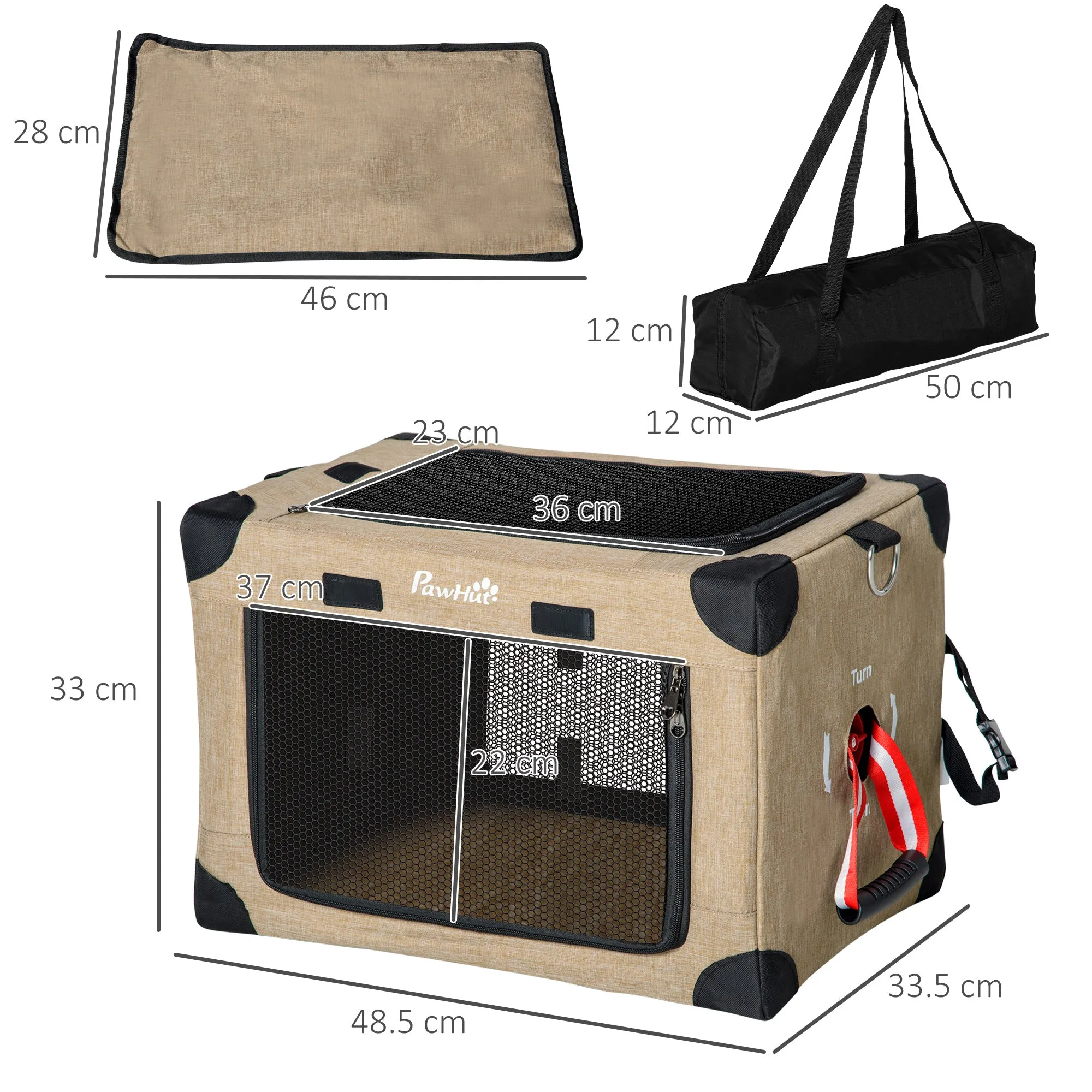 PawHut Collapsible Dog Crate Foldable Pet Carrier for Cats XS Dog 50x34x33cm