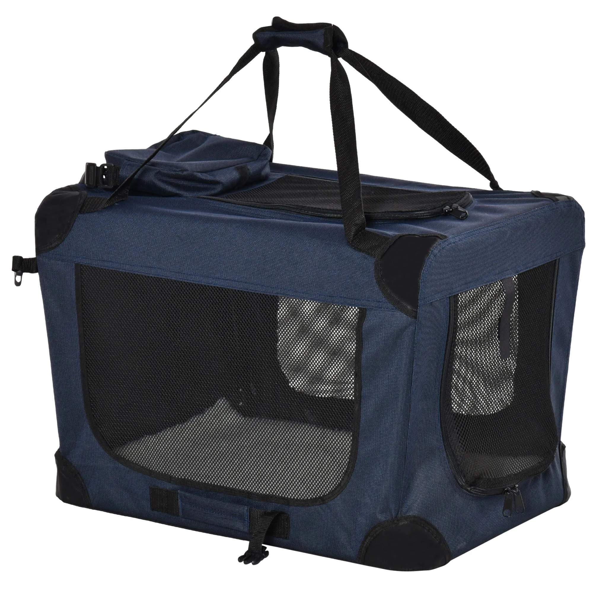 PawHut Folding Pet Carrier Bag House W/ Cushion Storage, Dark Blue 60x41.5x41cm