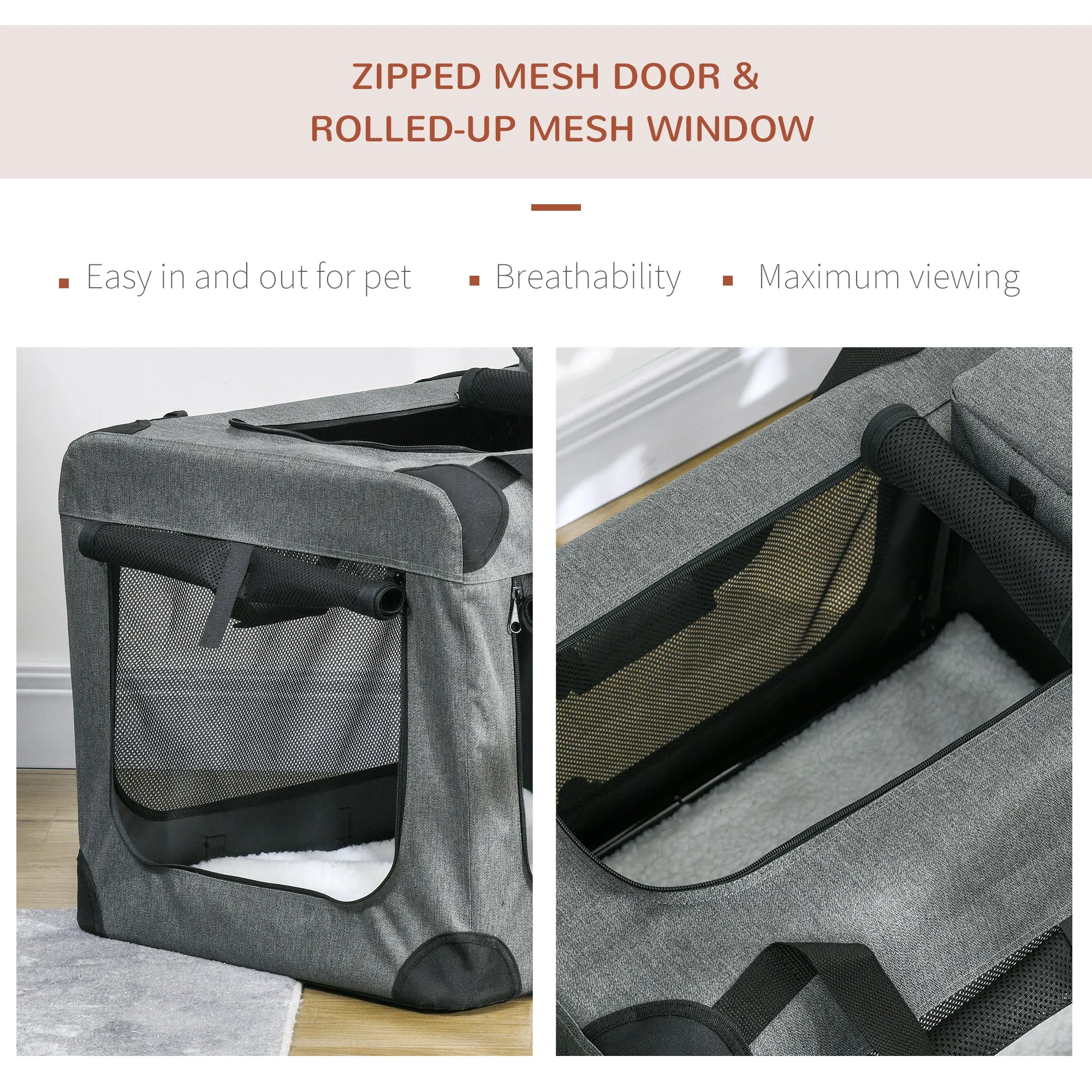 PawHut Folding Pet Carrier Bag House W/ Cushion Storage, Grey 70x51x50cm