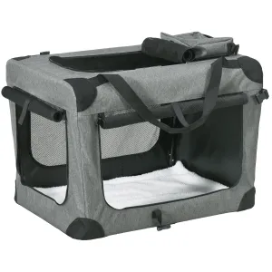 PawHut Folding Pet Carrier Bag House W/ Cushion Storage, Grey 70x51x50cm