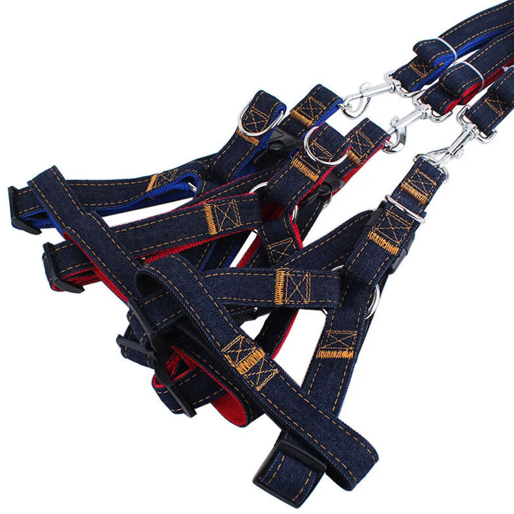 PAWS ASIA China Suppliers Custom Strong Jean Adjustable Long Dog Harness Set Pet Show Leash