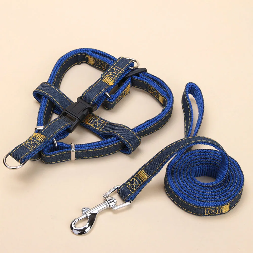 PAWS ASIA China Suppliers Custom Strong Jean Adjustable Long Dog Harness Set Pet Show Leash