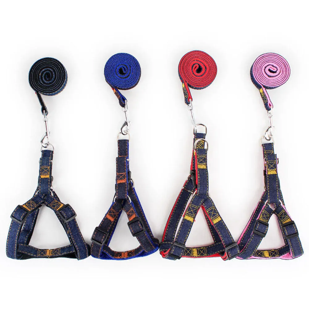 PAWS ASIA China Suppliers Custom Strong Jean Adjustable Long Dog Harness Set Pet Show Leash