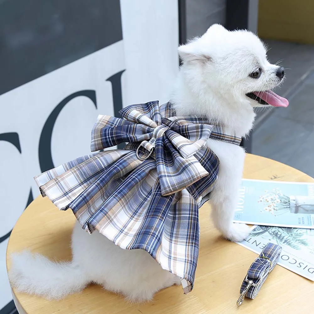 PAWS ASIA Manufacturers High Quality Luxury Cute Plaid Dog Harness Set Pet Skirt Vest For Small Dog