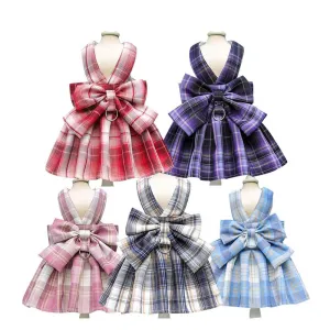 PAWS ASIA Manufacturers High Quality Luxury Cute Plaid Dog Harness Set Pet Skirt Vest For Small Dog