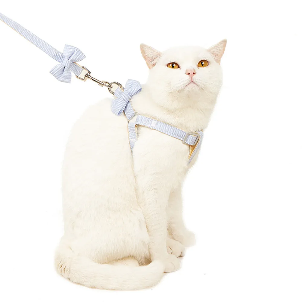 PAWS ASIA Wholesale New Cute Luxury Adjustable Small Cat Vest Harness And Leash Set With Bow