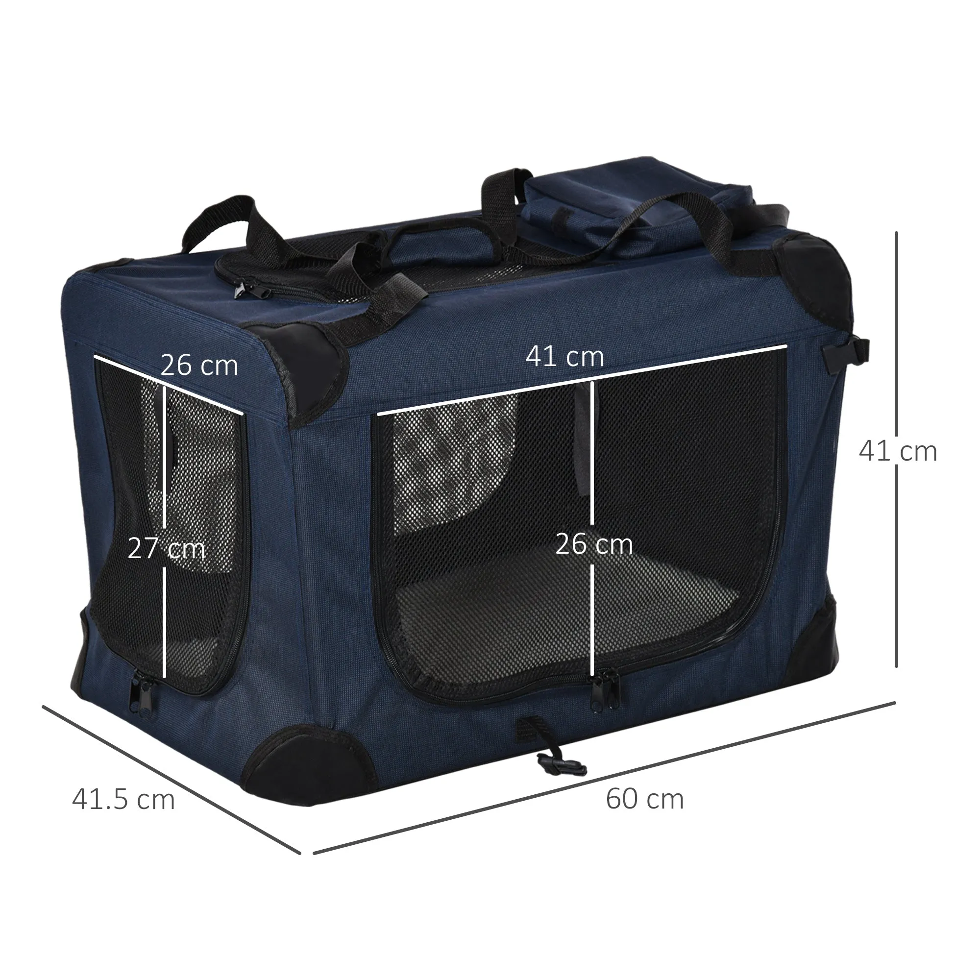 Pet Carrier Folding Dog Bag Portable Cat Carrier Soft Pet Crate w/ Cushion, 60 x 41.5 x 41 cm, Blue