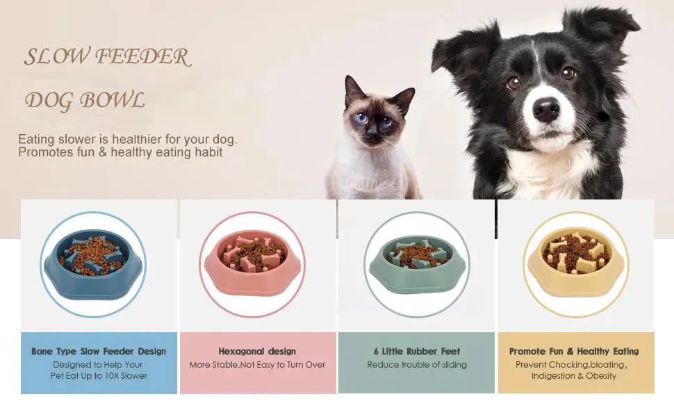 Pet Dog Bowl Dog Slow Feeder Bowl Puppy Cat Slow Eating Dish Bowl Anti-Gulping Food Plate Feeding Dog Cat Food Bowl Pet Supplies