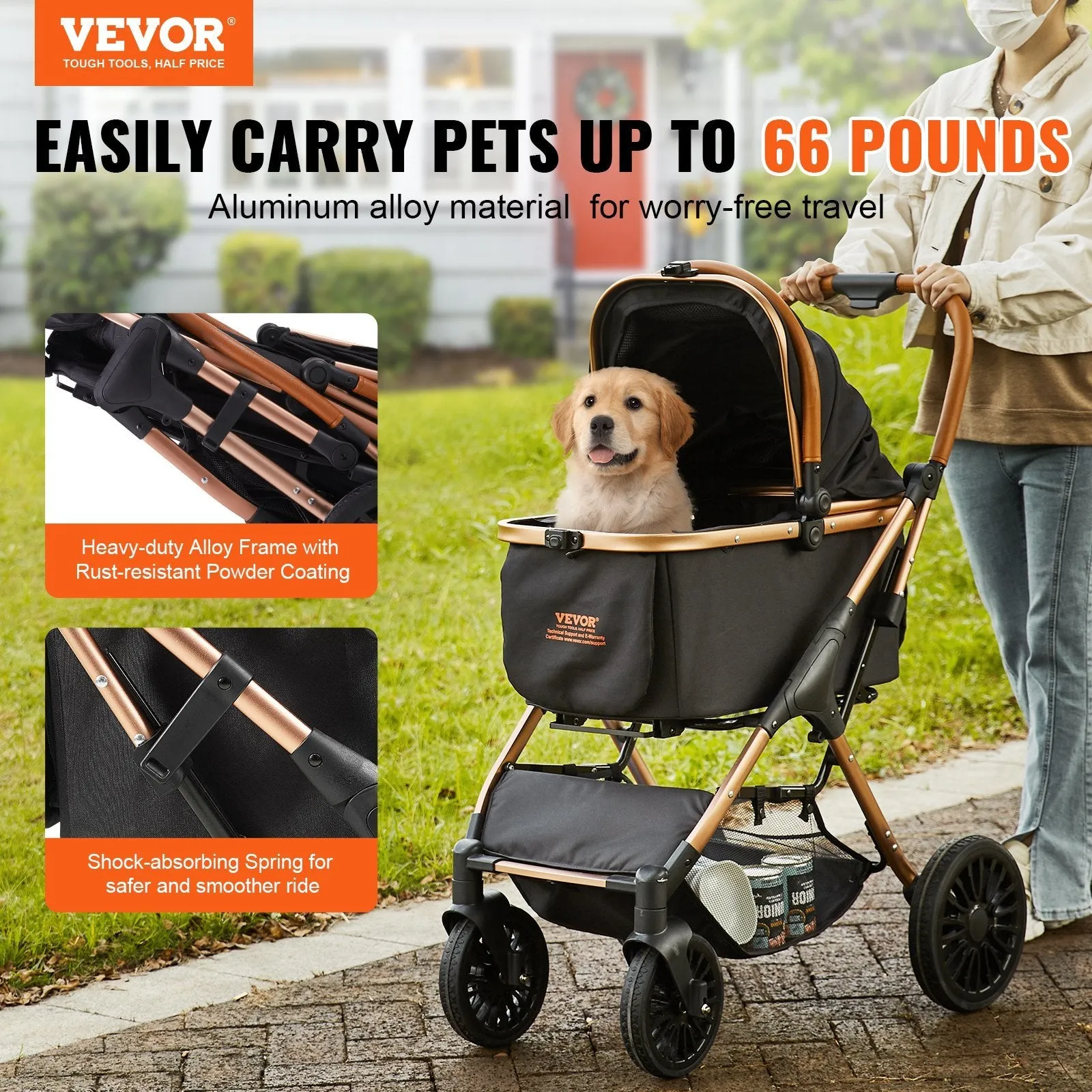 Pet Stroller 66 lbs Weight Capacity with Detachable Carrier for Small to Medium Dogs