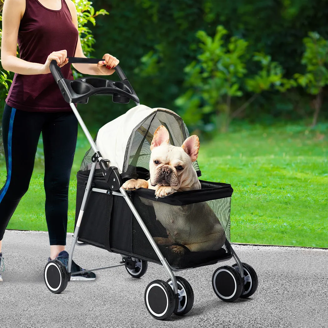 Pet Stroller Dog Cat Pram Foldable Carrier Travel 4 Wheels Pushchair Black Large