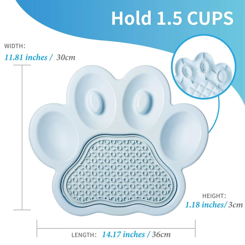 PetDreamHouse PAW 2-In-1 Interactive Slow Feeder For Cats & Dogs (Baby Blue Paw)