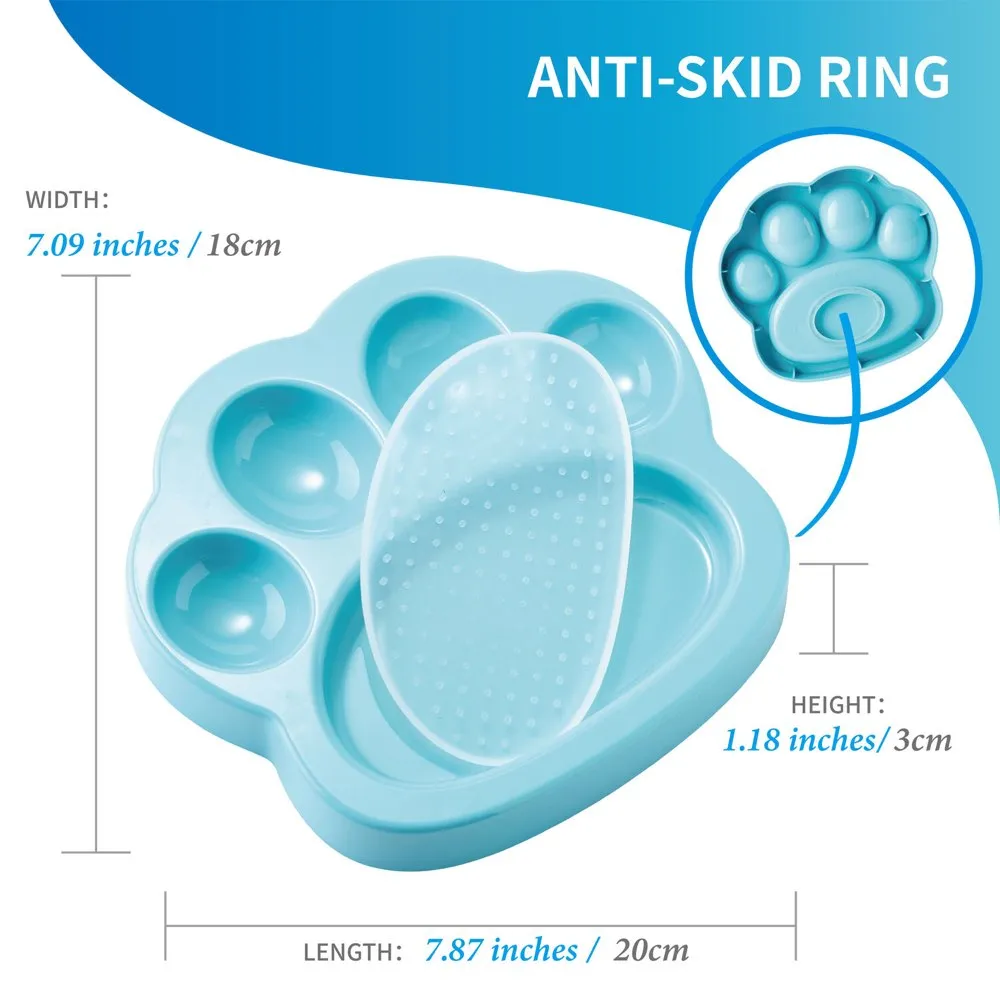 PetDreamHouse PAW 2-In-1 Mini Interactive Slow Feeder For Cats & Dogs (Blue Paw)